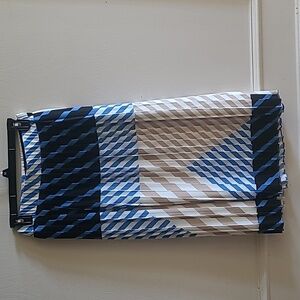 NWT Ann Taylor Blue & Tan Striped Geo Print Accordion Pleat Midi Skirt, Sz XS